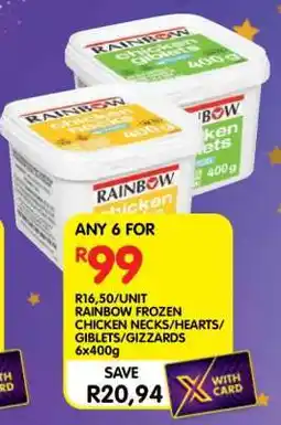 Shoprite RAINBOW FROZEN CHICKEN NECKS/HEARTS/GIBLETS/GIZZARDS 6x400g offer