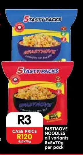 Shoprite FASTMOVE NOODLES all variants 8x5x70g per pack offer