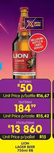 Shoprite LION LAGER BEER 750ml RB offer