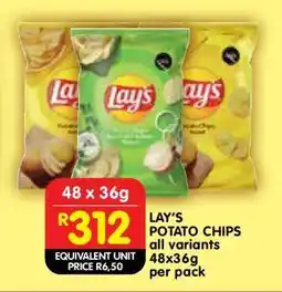 Shoprite LAY'S POTATO CHIPS all variants 48x36g per pack offer