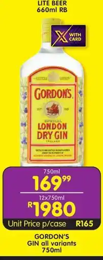 Shoprite GORDON'S GIN all variants 750ml offer