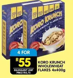 Shoprite KORO KRUNCH WHOLEWHEAT FLAKES 4x400g offer
