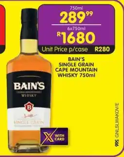 Shoprite BAIN'S SINGLE GRAIN CAPE MOUNTAIN WHISKY 750ml offer