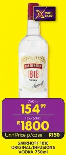 Shoprite Liquor Smirnoff 1818 original/ infusions vodka offer