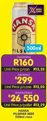 Shoprite Liquor Hansa pilsener beer cans offer