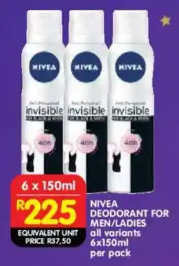Shoprite Nivea deodorant for men/ ladies offer