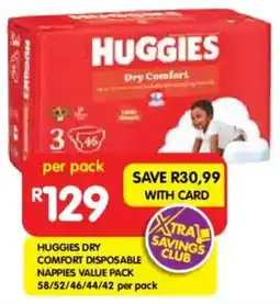 Shoprite Huggies dry comfort disposable nappies value pack offer