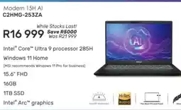 Computer Mania Msi Modern 15H AI Intel Core Ultra 9 processor 285H Laptop offer