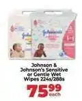 Food Lover's Market Johnson & Johnson's Sensitive or Gentle Wet Wipes 224s/288s offer