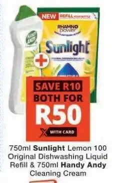 Checkers Sunlight Lemon 100 Original Dishwashing Liquid Refill & Handy Andy Cleaning Cream offer