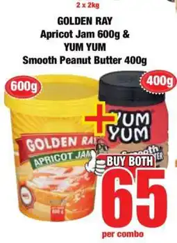 Boxer GOLDEN RAY Apricot Jam 600g & YUM YUM Smooth Peanut Butter 400g offer