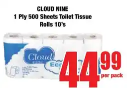Boxer CLOUD NINE 1 Ply 500 Sheets Toilet Tissue Rolls 10's offer
