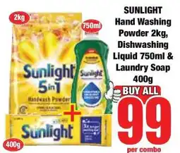 Boxer SUNLIGHT Hand Washing Powder 2kg, Dishwashing Liquid 750ml & Laundry Soap 400g offer