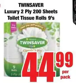 Boxer TWINSAVER Luxury 2 Ply 200 Sheets Toilet Tissue Rolls 9's offer