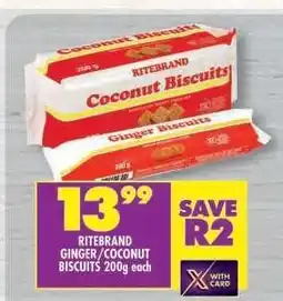 Shoprite RITEBRAND GINGER/COCONUT BISCUITS 200g each offer