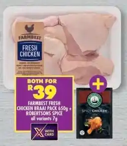 Shoprite FARMBEST FRESH CHICKEN BRAAI PACK 650g + ROBERTSONS SPICE offer