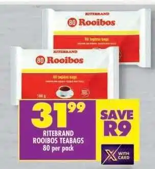 Shoprite RITEBRAND ROOIBOS TEABAGS 80 per pack offer