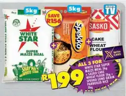 Shoprite White Star Super Maize Meal 5kg + Sasko Cake Wheat Flour 5kg + Spekko Long Grain Parboiled Rice 5kg offer