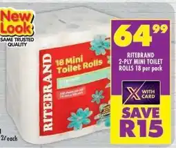 Shoprite RITEBRAND 2-PLY MINI TOILET ROLLS 18 per pack offer