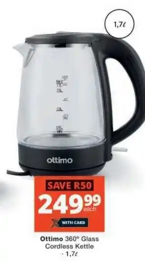 Checkers Ottimo 360° Glass Cordless Kettle offer