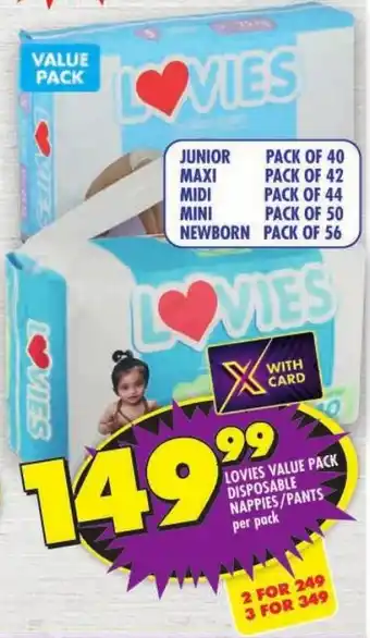 Shoprite Lovies value pack disposable nappies/ pants offer