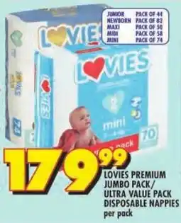 Shoprite Lovies premium jumbo pack/ ultra value pack disposable nappies offer