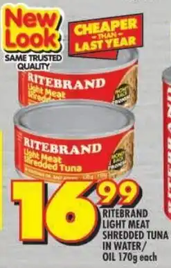 Shoprite Ritebrand light meat shredded tuna in water/ oil offer