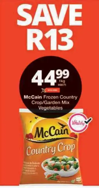 Checkers McCain Frozen Country Crop/ Garden Mix Vegetables offer