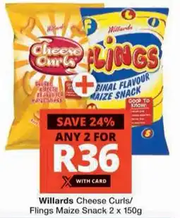 Checkers Willards Cheese Curls/ Flings Maize Snack offer