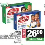Spar Lifebuoy Hygiene Soap (Incl. Natural Range, Charcoal, Turmeric & Aloe) Assorted-For 2 x 175g offer