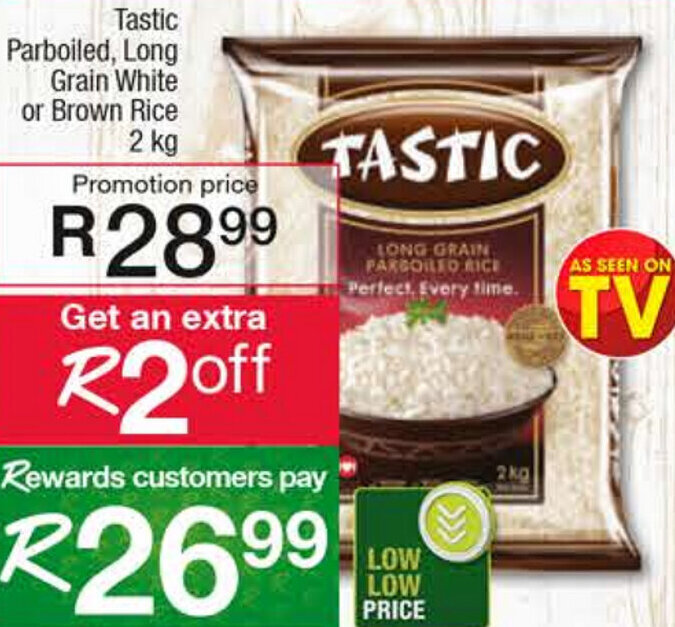 Tastic Parboiled,Long Grain White or Brown Rice 2kg offer at Spar