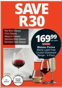 Checkers Maison Forine Marta Lead-Free Crystal Glassware Range - 4-Pack offer