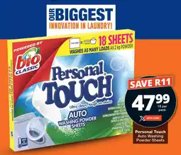 Checkers Personal Touch Auto Washing Powder Sheets offer