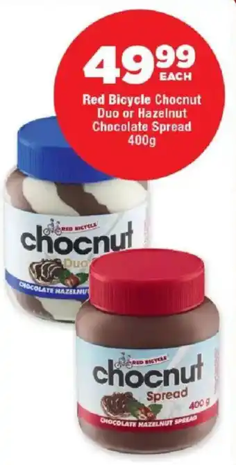 OK Foods Red Bicycle Chocnut Duo or Hazelnut Chocolate Spread offer