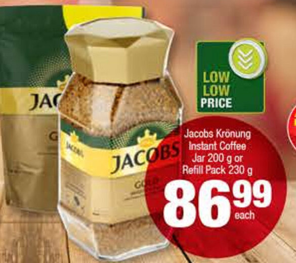 Jacobs Kronung Instant Coffee Jar 200 g or Refill Pack 230 g offer at Spar