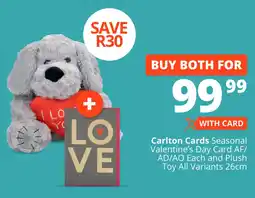Checkers Carlton Cards Seasonal Valentine's Day Card AF/ AD/ AO and Plush Toy All Variants offer