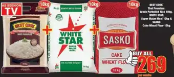 Boxer Superstores Best Cook Thai Premium Grade Parboiled Rice 10kg Whte Star Super Maize Meal 10kg&Sasko Cake Wheat Flour 10kg offer