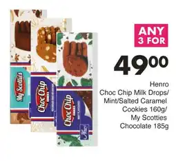 Save Henro Choc Chip Milk Drops/ Mint/ Salted Caramel Cookies/ My Scotties Chocolate offer