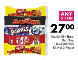 Save Nestlé Mini Bars Bar One/ Tex/ Smarties/ Kit Kat 2 Finger offer