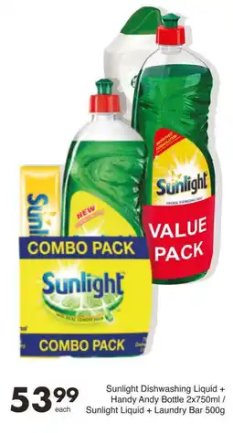 Save Sunlight Dishwashing Liquid + Handy Andy Bottle/ Sunlight Liquid + Laundry Bar offer