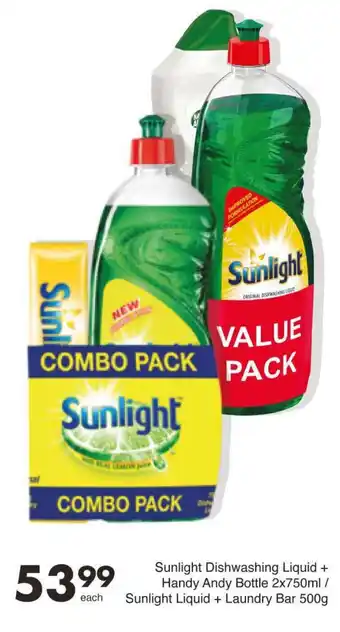 Save Sunlight Dishwashing Liquid + Handy Andy Bottle/ Sunlight Liquid + Laundry Bar offer
