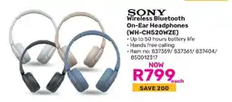 Game SONY Wireless Bluetooth On-Ear Headphones (WH-CH520WZE) offer