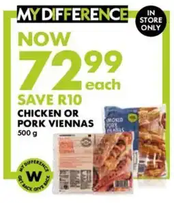 Woolworths Chicken or pork viennas offer