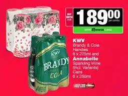 Spar Tops KWV Brandy & Cola Handies and Annabelle Sparkling Wine offer