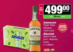 Spar Tops Jameson Triple Triple Whiskey and Absolut Spirit Cooler offer