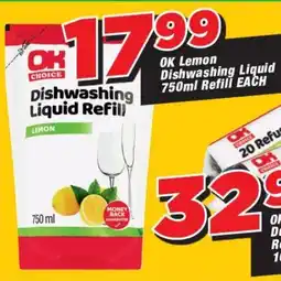 OK Grocer OK Lemon Dishwashing Liquid Refill offer