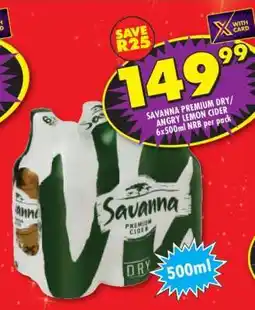 Shoprite Savanna Premium Dry/Angry Lemon Cider 6x500ml NRB per pack offer