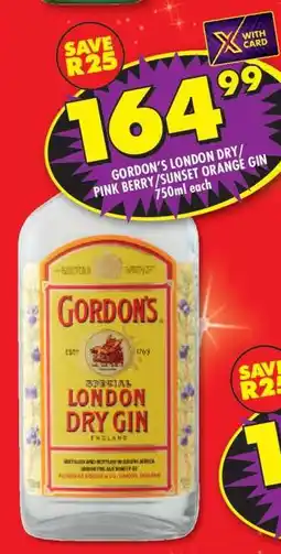 Shoprite GORDON'S LONDON DRY/PINK BERRY/SUNSET ORANGE GIN offer