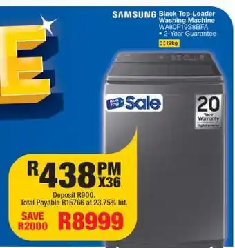 OK Furniture Samsung Black Top-Loader Washing Machine offer