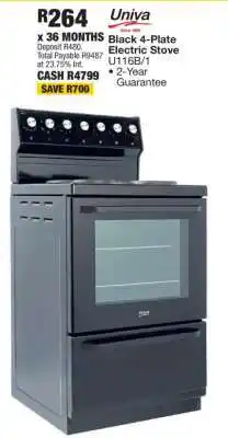 OK Furniture Univa Black 4-Plate Electric Stove U116B/1 offer